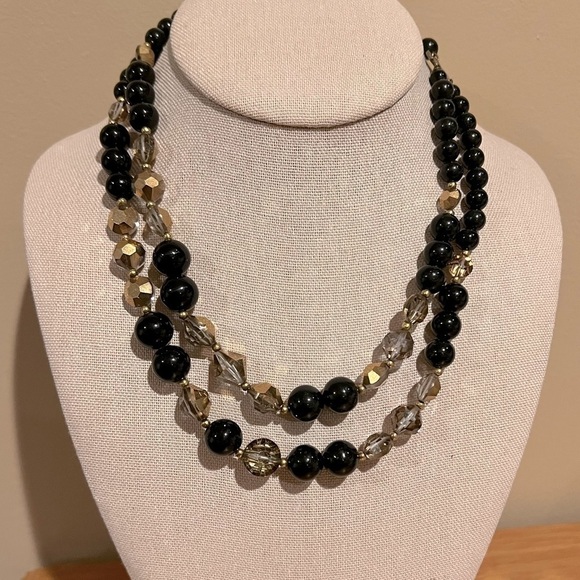 Jewelry - VINTAGE Double Strand‎ Black Beads Glass Beads Necklace